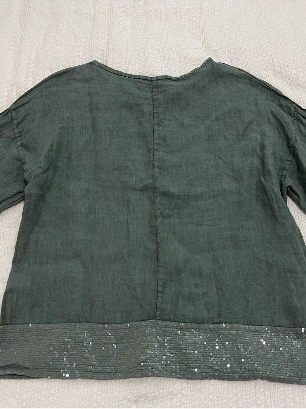 Bellambra Relaxed Sage Light Teal Linen Tunic with Sequin Trim Sz L Breezy - Picture 3 of 9